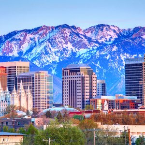 Salt Lake City with the mountains in the background.