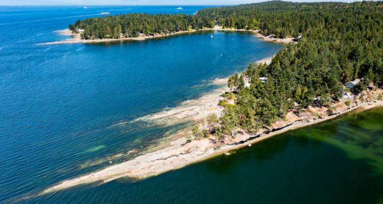 An aerial shot of Gabriola Island, BC.