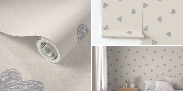 Cream and Grey Heart Cottagecore Wallpaper for a Baby Girl’s Nursery Room
