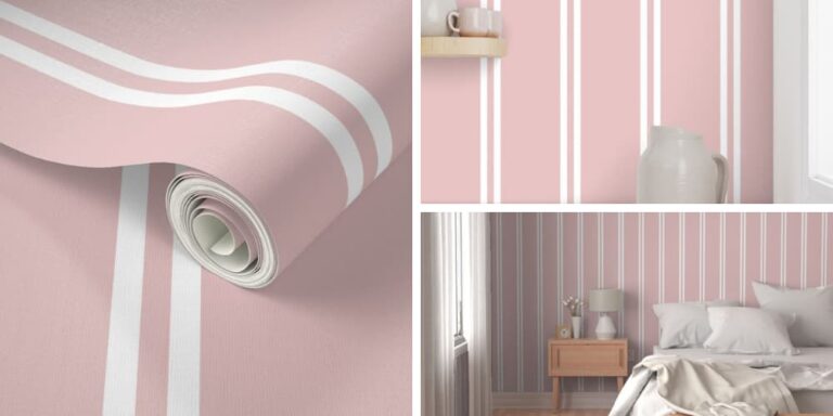 Modern Wallpaper in Baby Pink Half Inch Vertical Stripes for Baby Girls Nursery Room