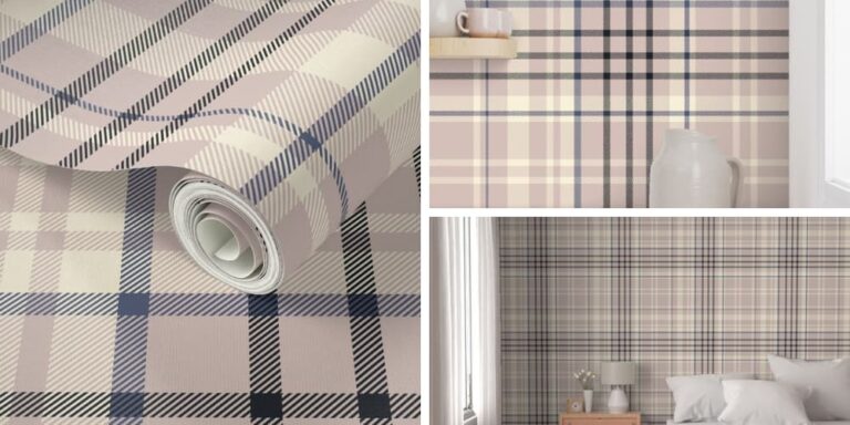 Neutral Wallpaper in Modern Earth Tone Plaid for Baby Girl Nursery Room